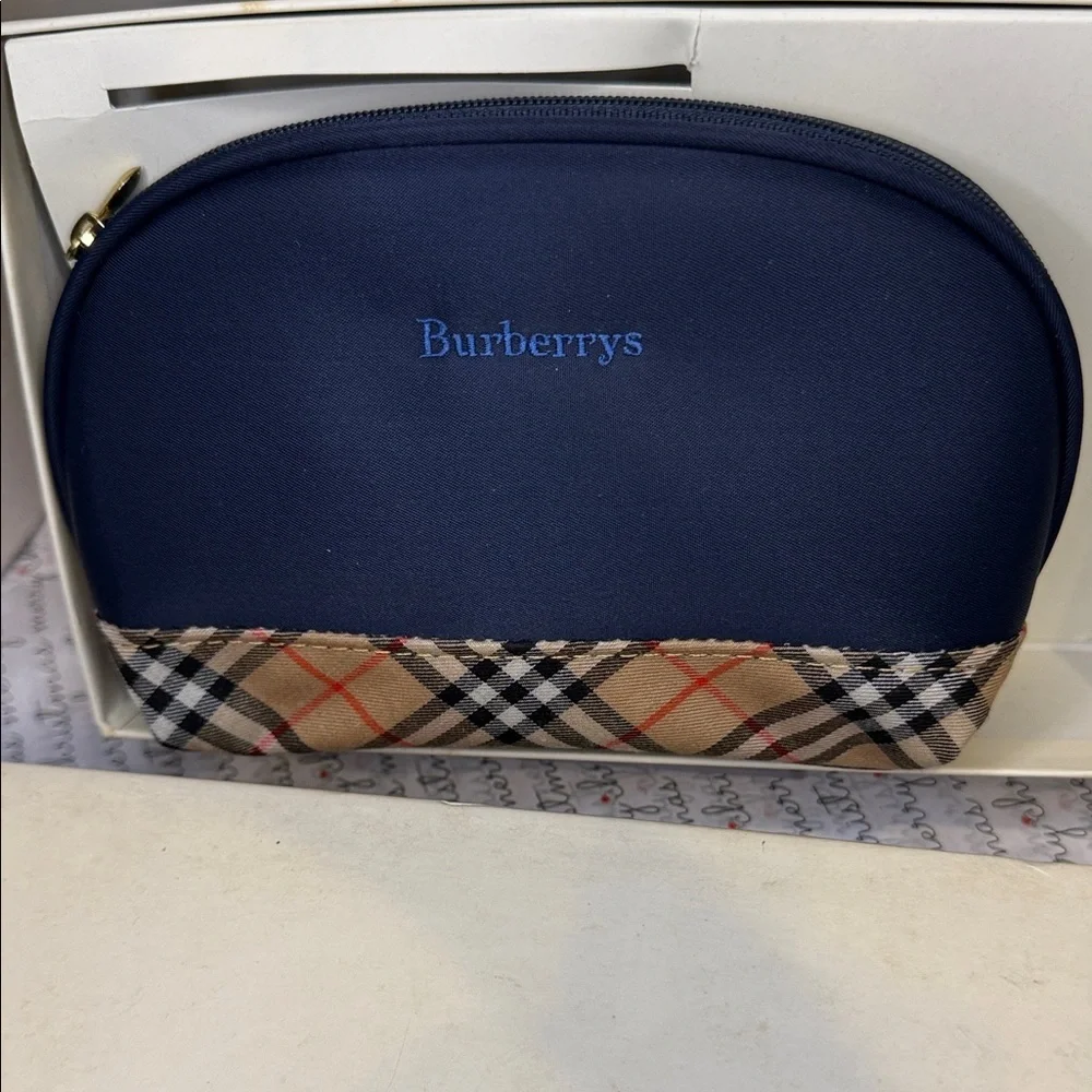 Burberrys Navy Nova Check Plaid Cosmetic Pouch Vintage
